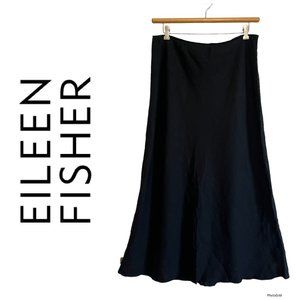 Eileen Fisher XL 100% Linen Maxi Skirt, black long pull on elastic waist A-line